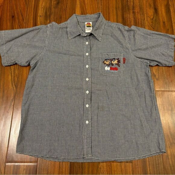 Looney Tunes Warner Bros vintage black/white plaid short sleeve button down - Picture 1 of 6
